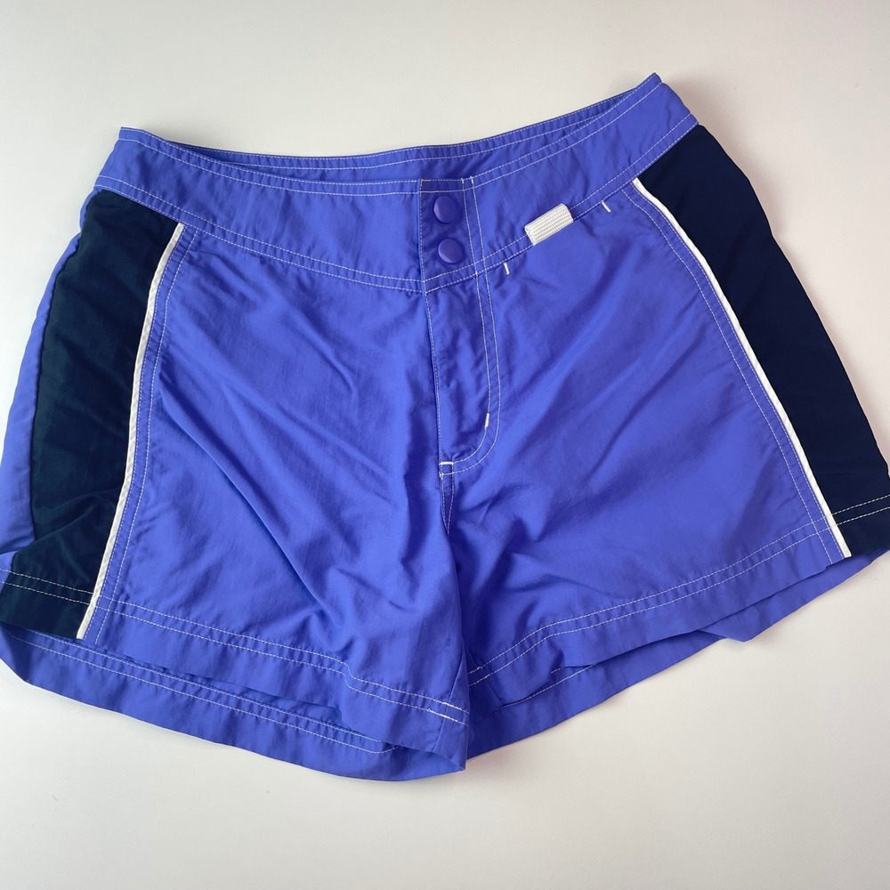 LL Bean Supplex Nylon Board Shorts Womens 4 Purple Navy‎ Water Resistant Swim